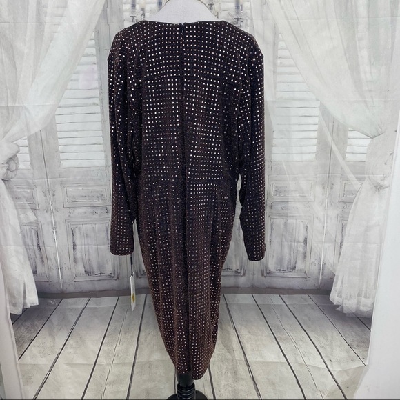 Calvin Klein Plus Metallic Dot Surplice Copper Gold Long Sleeve Sheath Dress - Picture 6 of 11